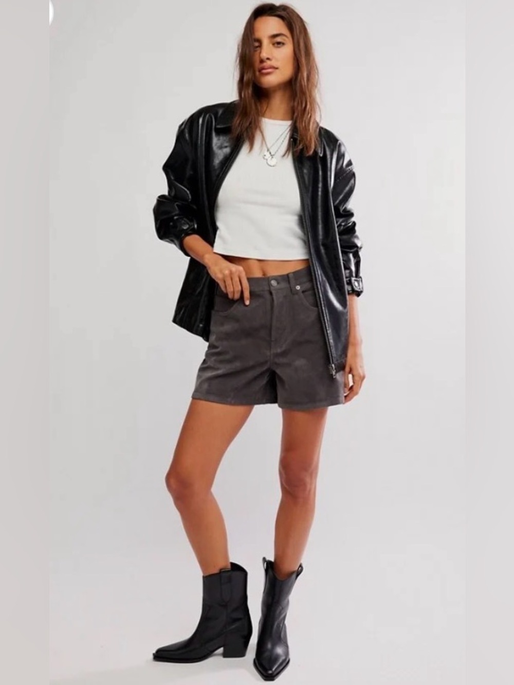FREE PEOPLE Tippi Vegan Suede Shorts in gray size 28